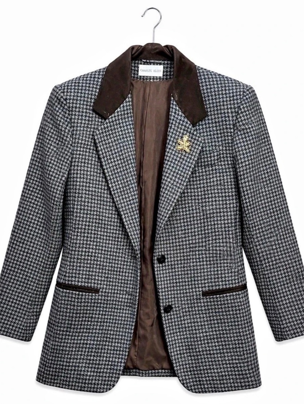 Charles Klein Herringbone Merino Wool Grey Blazer Jacket Size 8